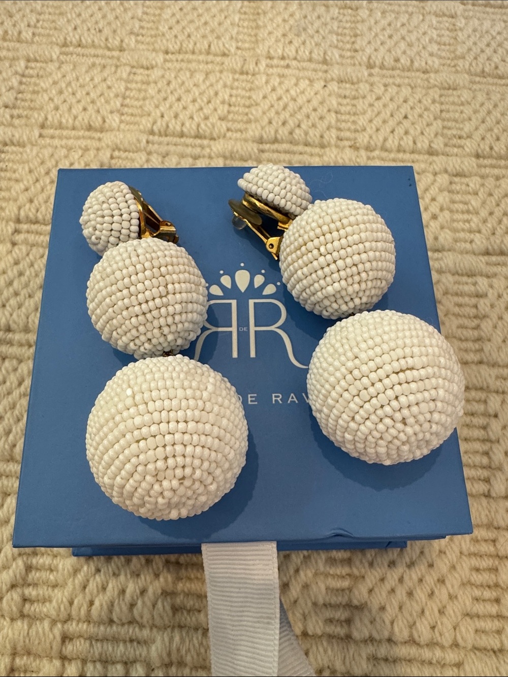 Rebecca de Ravenel White Beaded Bon Bon Earrings
